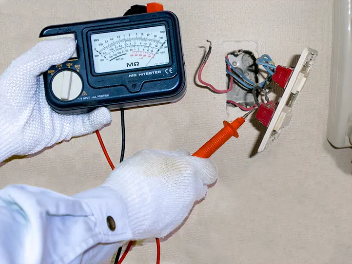 電気工事士が測定器を使っている写真